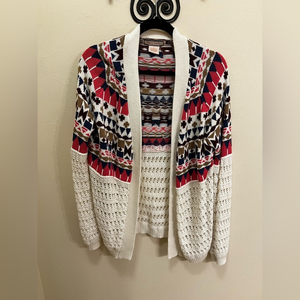 Flying Tomato Red and Cream Patterned Cardigan